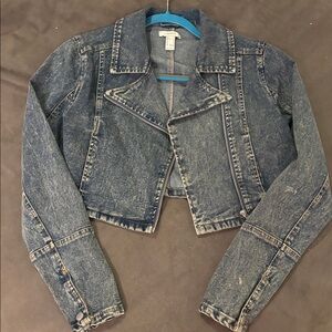 Cropped moto style jean jacket